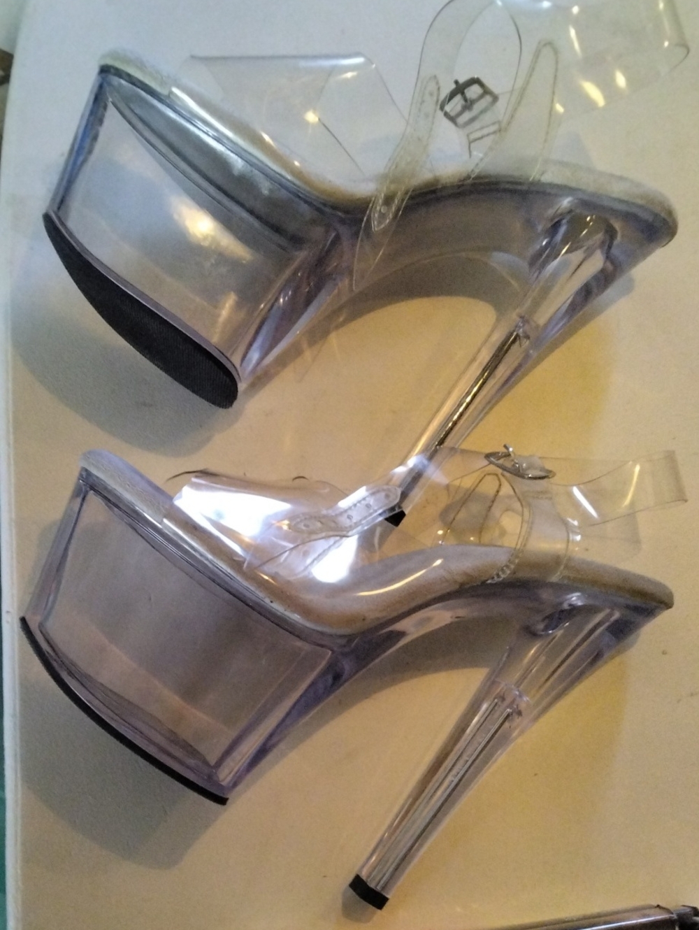 Pleaser Clear Platform Stiletto Sandals with Silver Buckle